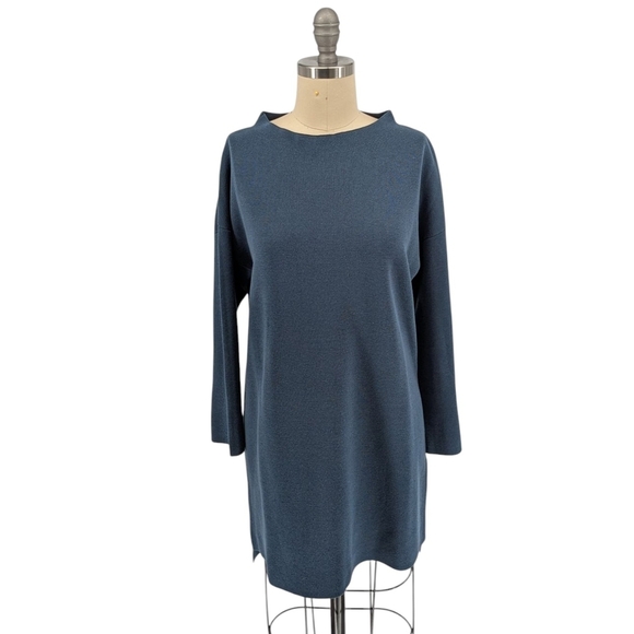 01508 Eileen Fisher Mock Neck Knit Sweater Teal Size XXS - Picture 1 of 6